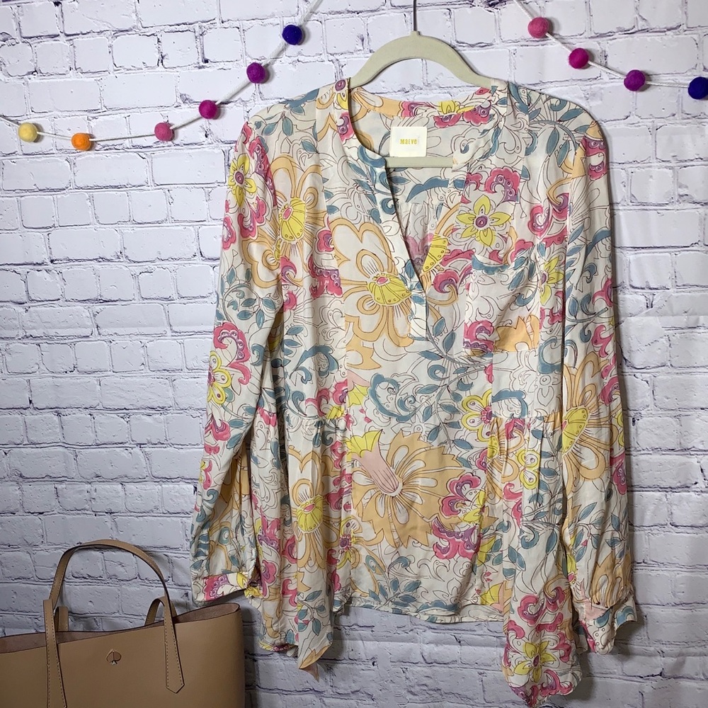 Maeve Anthropologie Laiken Asymmetric Floral Top